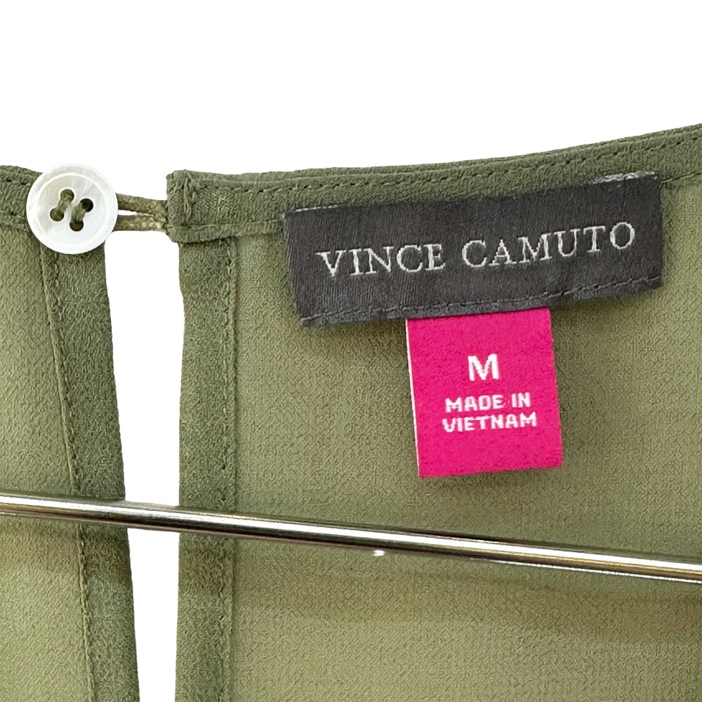 VINCE CAMUTO Sheer & Satin Short Sleeve Tee • Medium • olive, army green • chic - Picture 6 of 7
